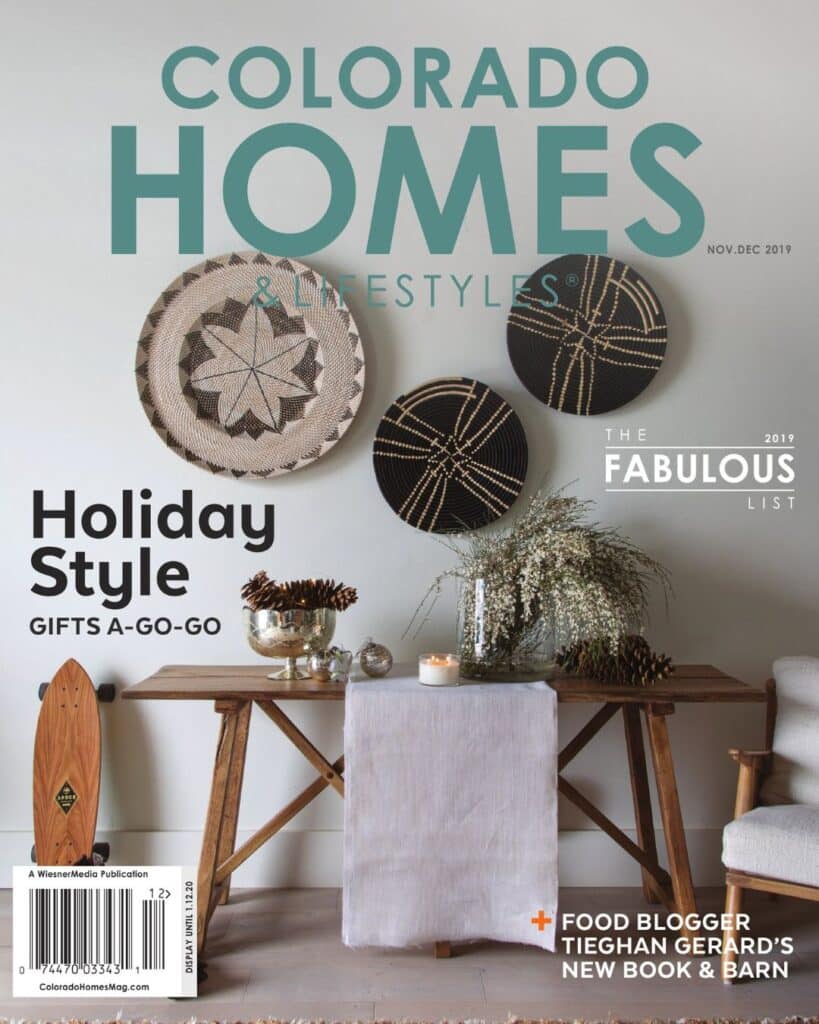 Colorado Homes & Lifestyles magazine cover with holiday décor and elegant table setting.