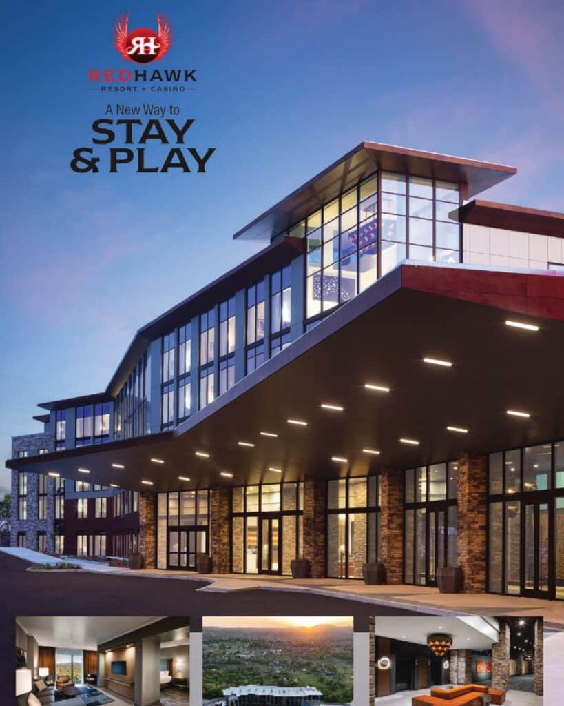 Cover of Stay & Play travel magazine with modern hotel exterior.