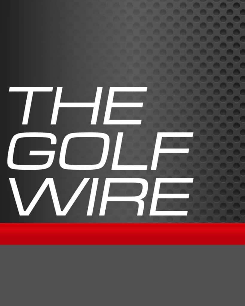 Logo for The Golf Wire with red and gray diagonal design.