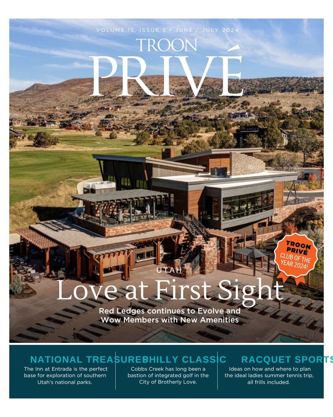 Troon Prive magazine with a desert golf course.